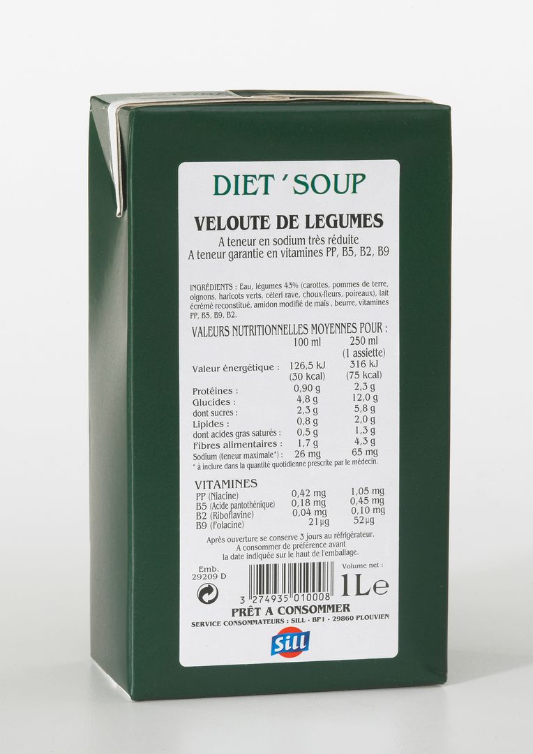 Velouté de légumes pauvre en sel - SILL - Carton de 6 briques