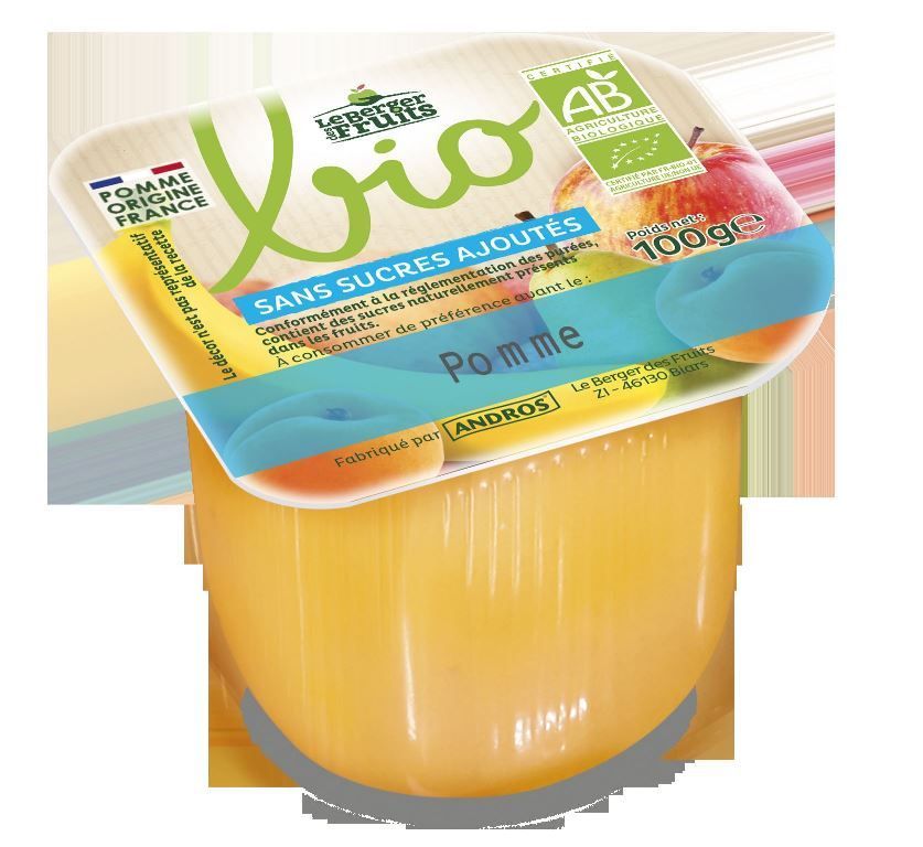 Purée de pommes sans sucres ajoutés Bio - LE BERGER DES FRUITS - Carton de 72 coupelles