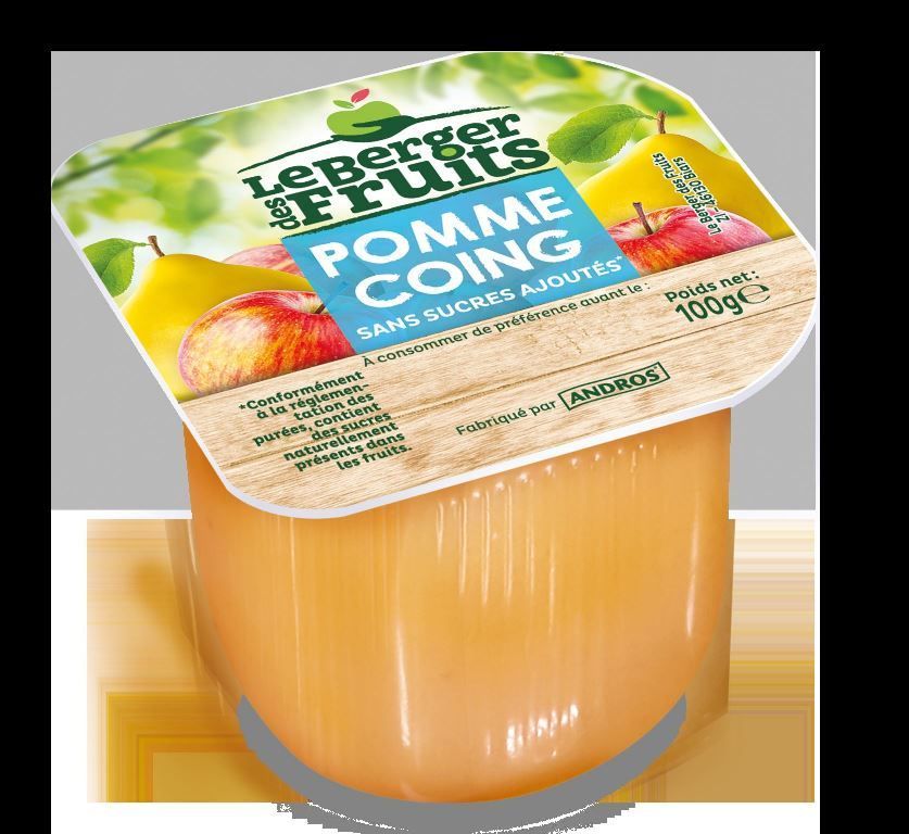 Purée de pommes coings sans sucres ajoutés - LE BERGER DES FRUITS - Carton de 72 coupelles