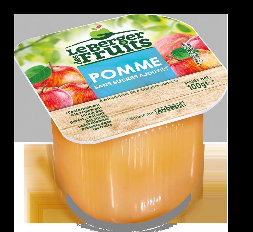 Purée de pommes sans sucres ajoutés - LE BERGER DES FRUITS - Carton de 72 coupelles