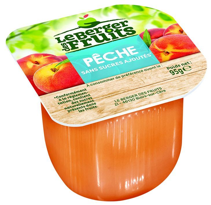 Purée de pêches sans sucres ajoutés - LE BERGER DES FRUITS - Carton de 72 coupelles