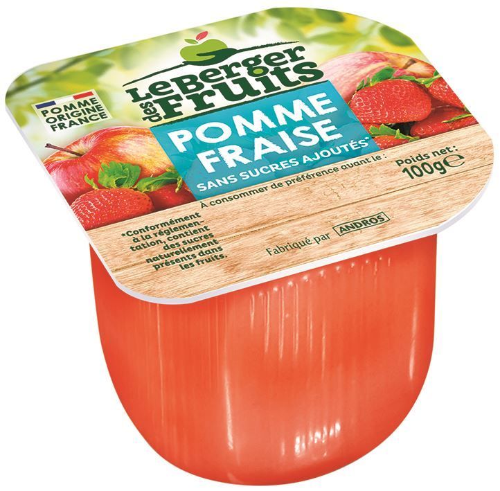 Purée de pommes et fraises sans sucres ajoutés - LE BERGER DES FRUITS - Carton de 72 coupelles