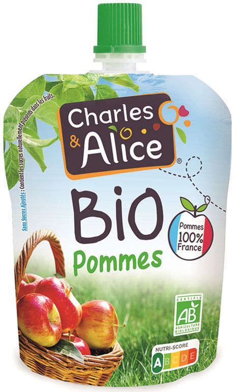 Purée de pommes sans sucres ajoutés Bio - CHARLES ET ALICE - Carton de 72 gourdes