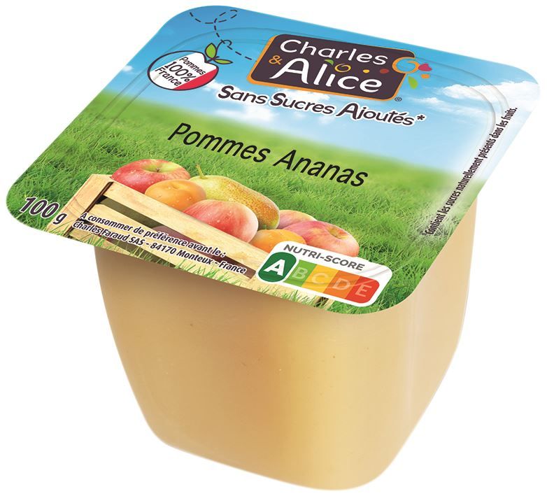 Spécialité de pommes et ananas sans sucres ajoutés - CHARLES ET ALICE - Carton de 120 coupelles