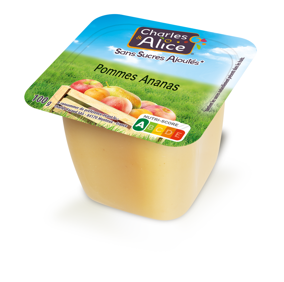 Spécialité de pommes et ananas sans sucres ajoutés - CHARLES ET ALICE - Carton de 120 coupelles