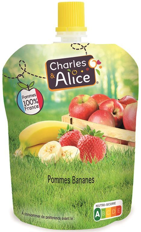Purée de pommes et bananes sans sucre ajouté - CHARLES ET ALICE - Carton de  120 coupelles