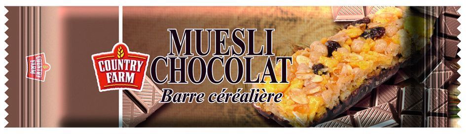 Barre céréalière muesli au chocolat - COUNTRY FARM - Carton de 200 unités