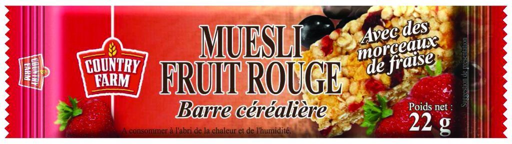 Barre céréalière muesli aux fruits rouges - COUNTRY FARM - Carton de 200 unités