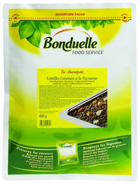 Lentilles cuisinées à la paysanne - BONDUELLE - Carton de 4 sachets