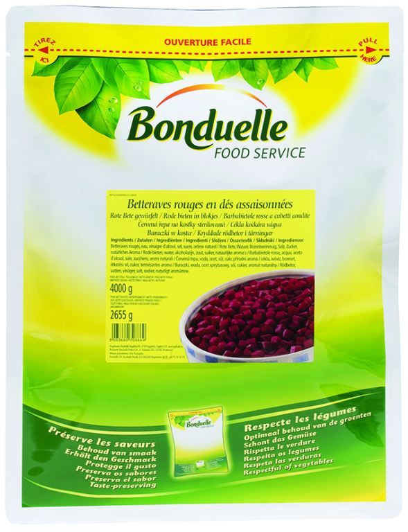 Betteraves rouges en dés assaisonnées CE2 - BONDUELLE - Sachet de 2,7 kg