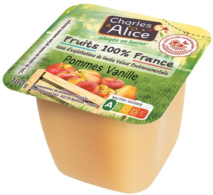 Compote de pommes et vanille allégé en sucres HVE - CHARLES ET ALICE - Carton de 120 coupelles