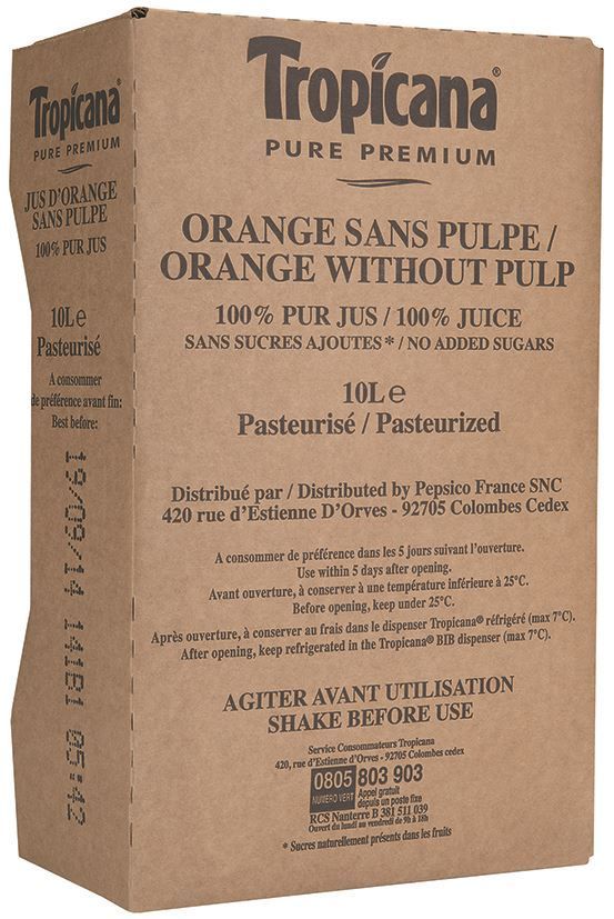 Jus d'orange sans pulpe - TROPICANA - Bidon de 10 Litres