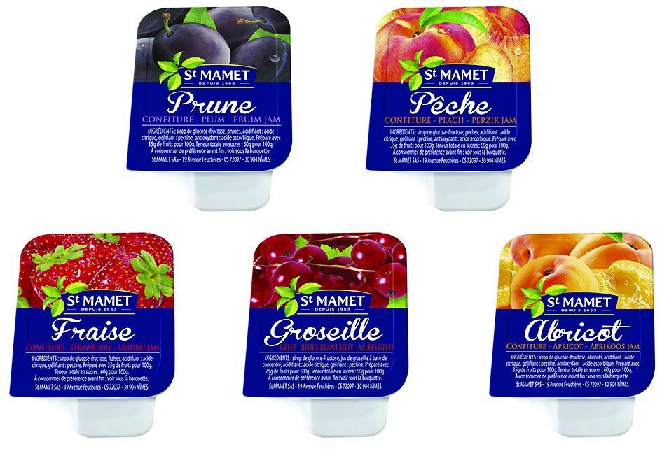 Confiture assortiment 5 parfums - ST MAMET - Carton de 120 barquettes