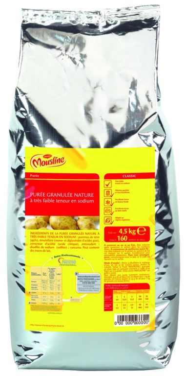 Purée de pommes de terre complète granulée à chaud pauvre en sel - MOUSLINE - Sac de 4,5 kg