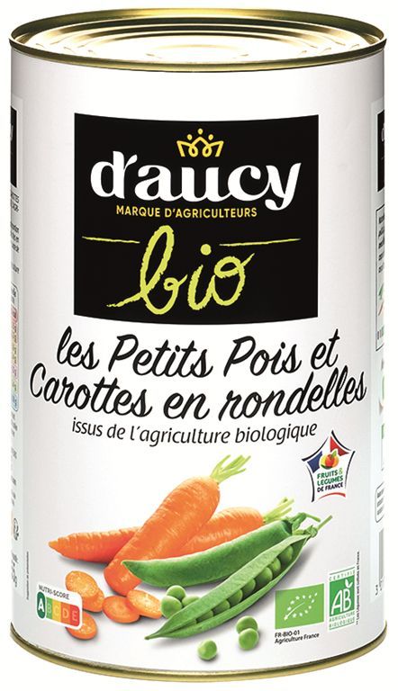 Petits pois très fins et carottes en rondelles Bio - D'AUCY - Boite 5/1