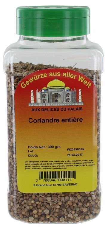 Coriandre entière - DELICES DU PALAIS - Pot de 300 g