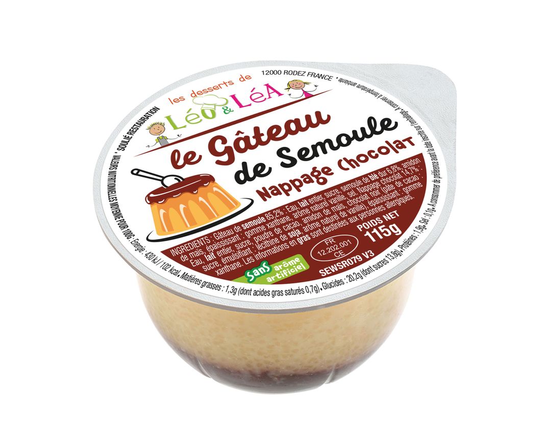 Gâteaux de semoule nappage chocolat - SOULIE - Carton de 72 coupelles