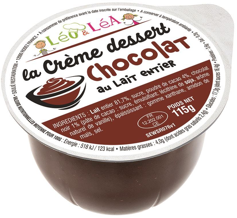 Crèmes dessert saveur chocolat et lait entier - SOULIE - Carton de 72 coupelles