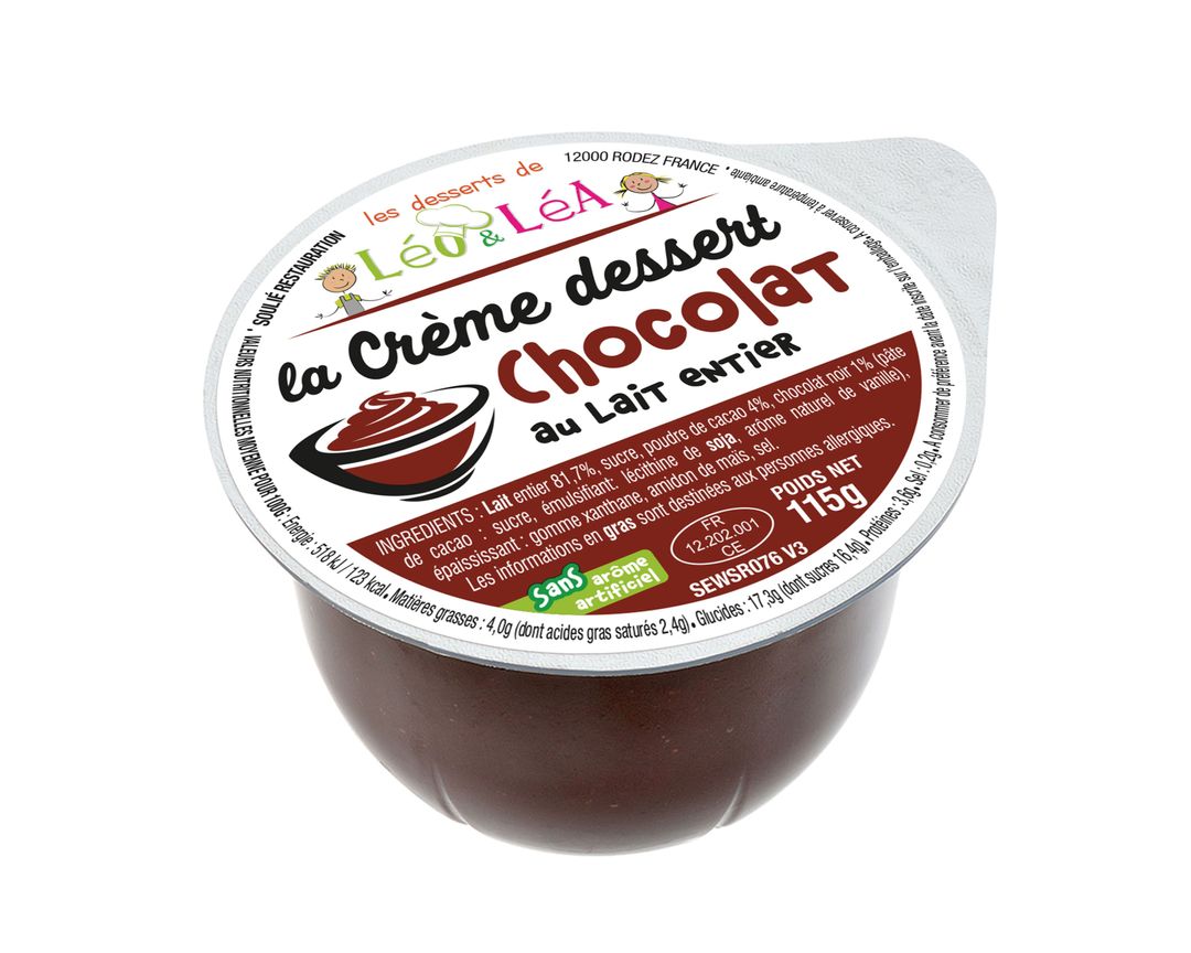 Crèmes dessert saveur chocolat et lait entier - SOULIE - Carton de 72 coupelles