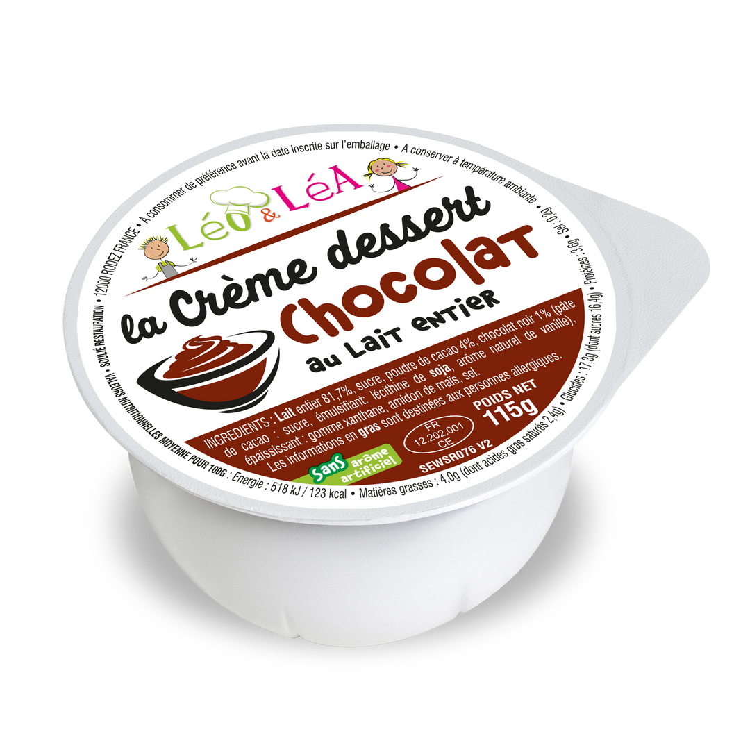 Crèmes dessert saveur chocolat et lait entier - SOULIE - Carton de 72 coupelles