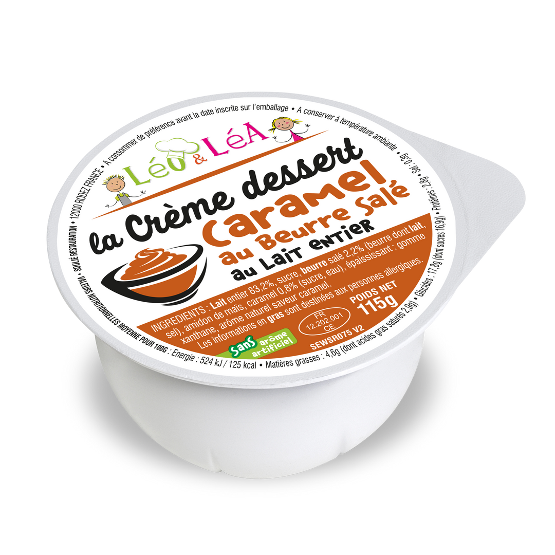 Crèmes dessert saveur caramel au beurre salé au lait entier - SOULIE - Carton de 72 coupelles