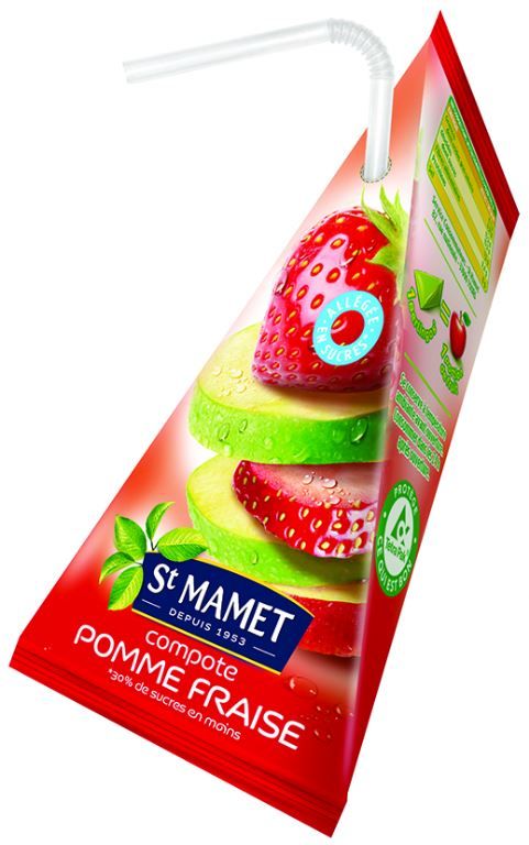 Compote de pommes et fraises allégé en sucres Les Berlingos - ST MAMET - Carton de 48 berlingots