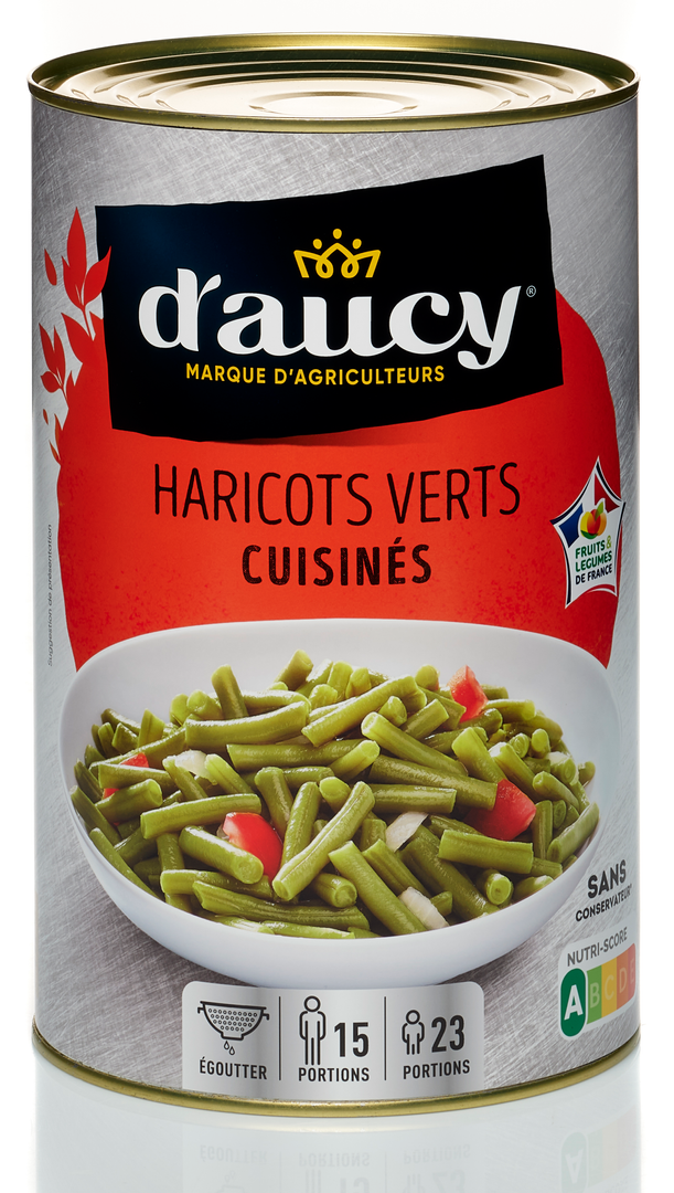 Haricots verts très fins coupés à la tomate et aux oignons - D'AUCY - Boite 5/1