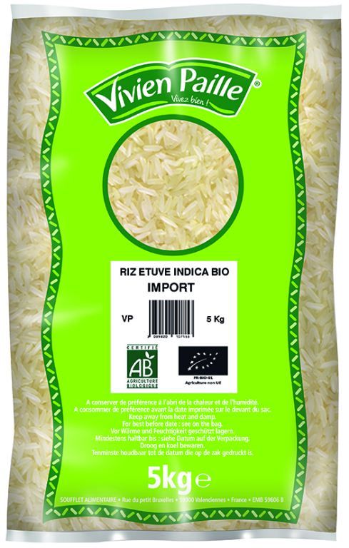 Riz long étuvé indica Bio - VIVIEN PAILLE - Sac de 5 kg