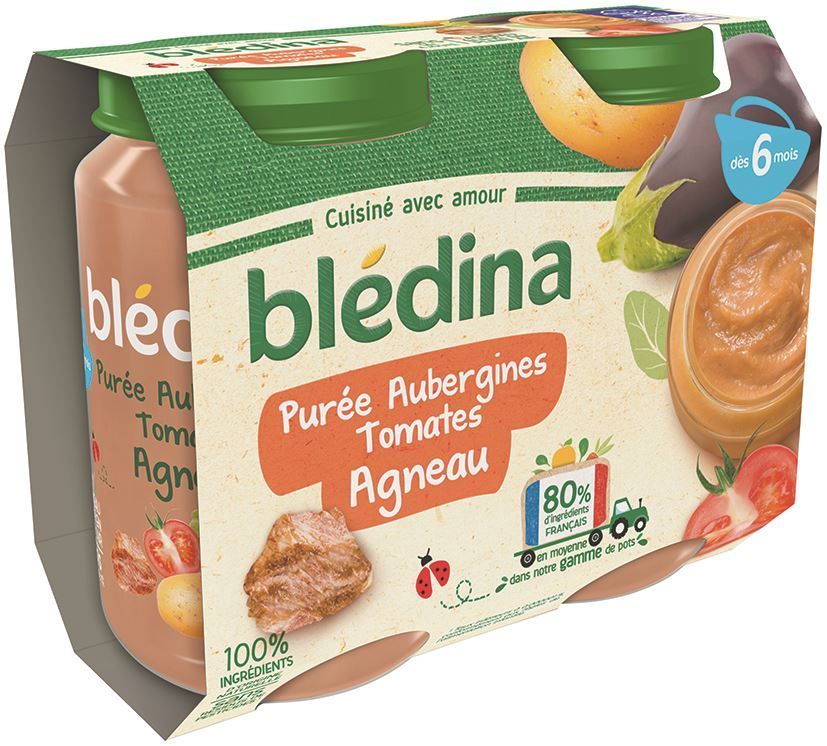 Purée d'aubergines, tomates et agneau dès 6 mois - BLEDINA - Carton de 12 pots