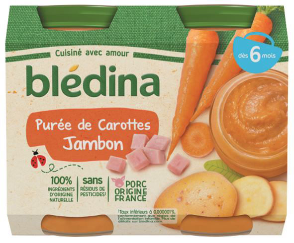 Petit Pot De Carottes Et Jambon Des 6 Mois Bledina Carton De 12 Pots Preparations Infantiles