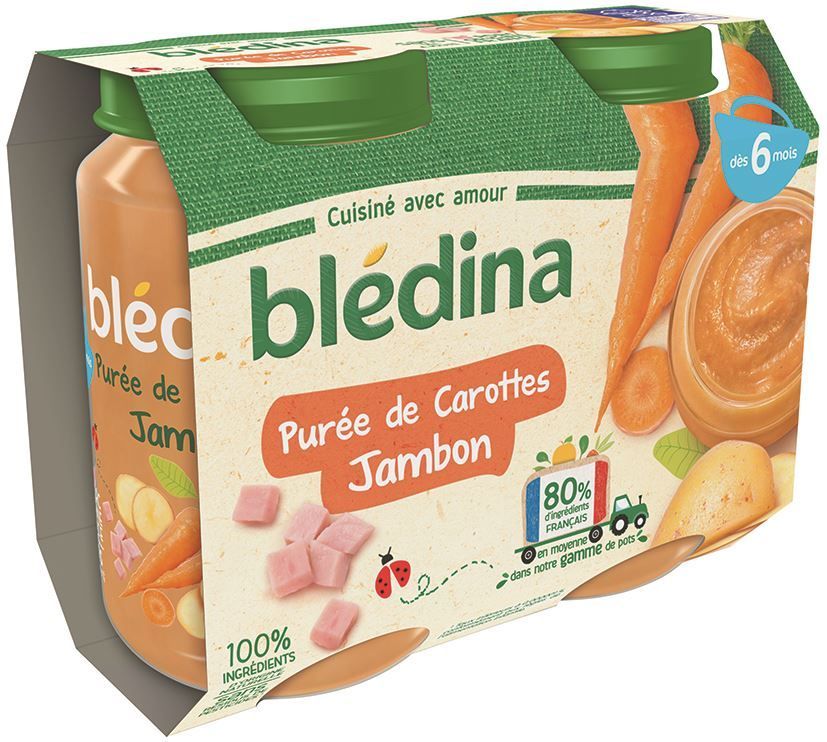 Purée de carottes et jambon dès 6 mois - BLEDINA - Carton de 12 pots