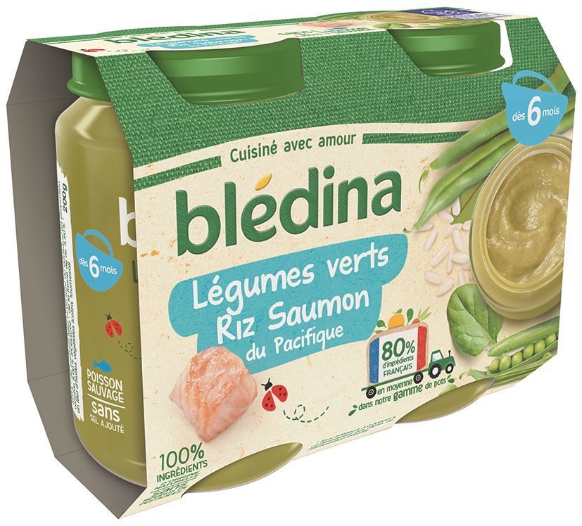 Purée de légumes verts, riz et saumon du Pacifique dès 6 mois - BLEDINA - Carton de 12 pots