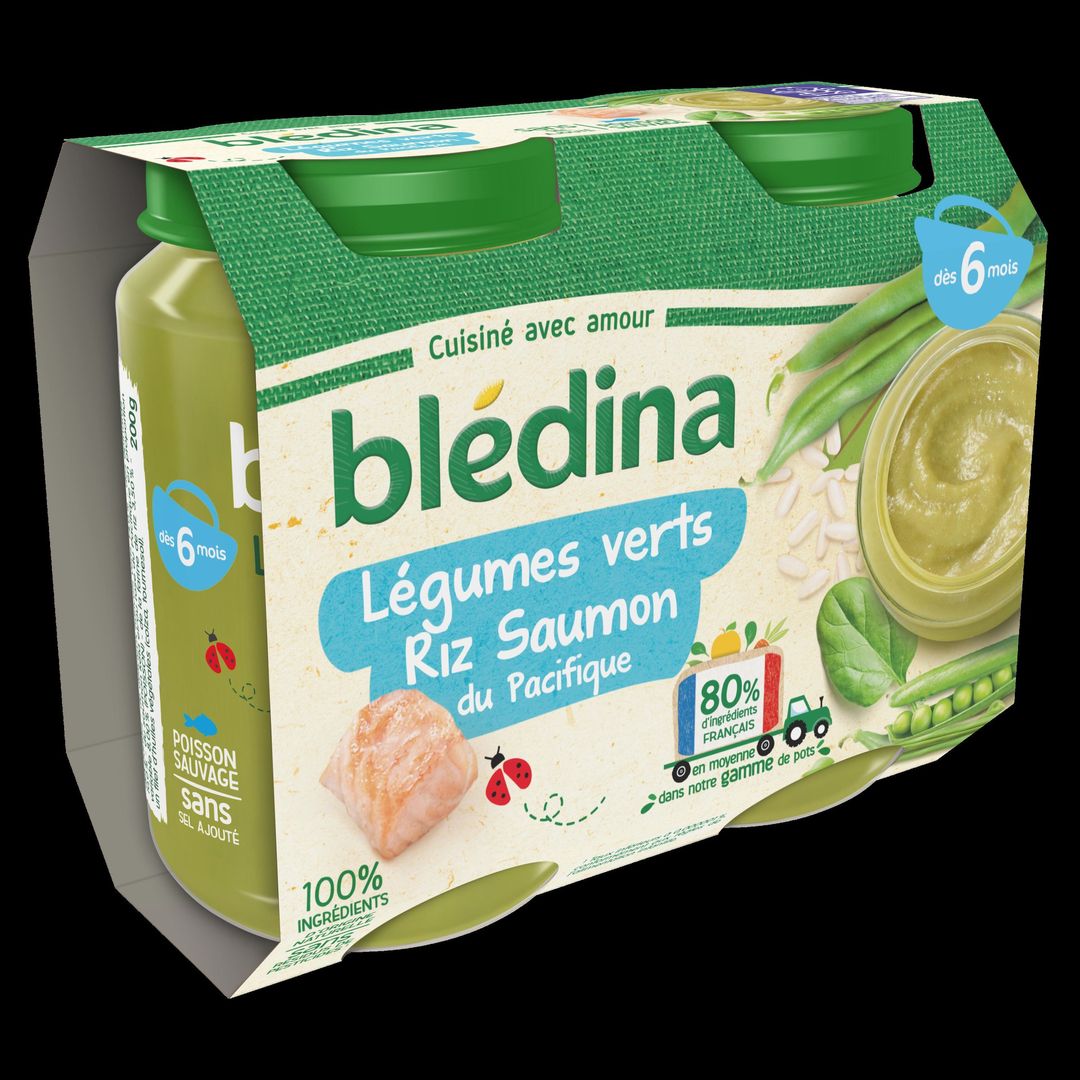 Purée de légumes verts, riz et saumon du Pacifique dès 6 mois - BLEDINA - Carton de 12 pots