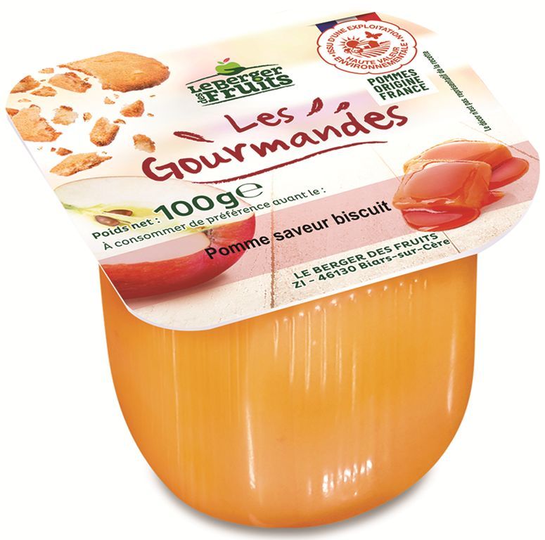 Compote de pommes biscuit HVE - LE BERGER DES FRUITS - Carton de 72 coupelles