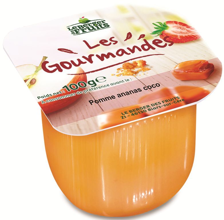 Compote de pommes saveur coco Plaisir & Saveur - LE BERGER DES FRUITS - Carton de 72 coupelles