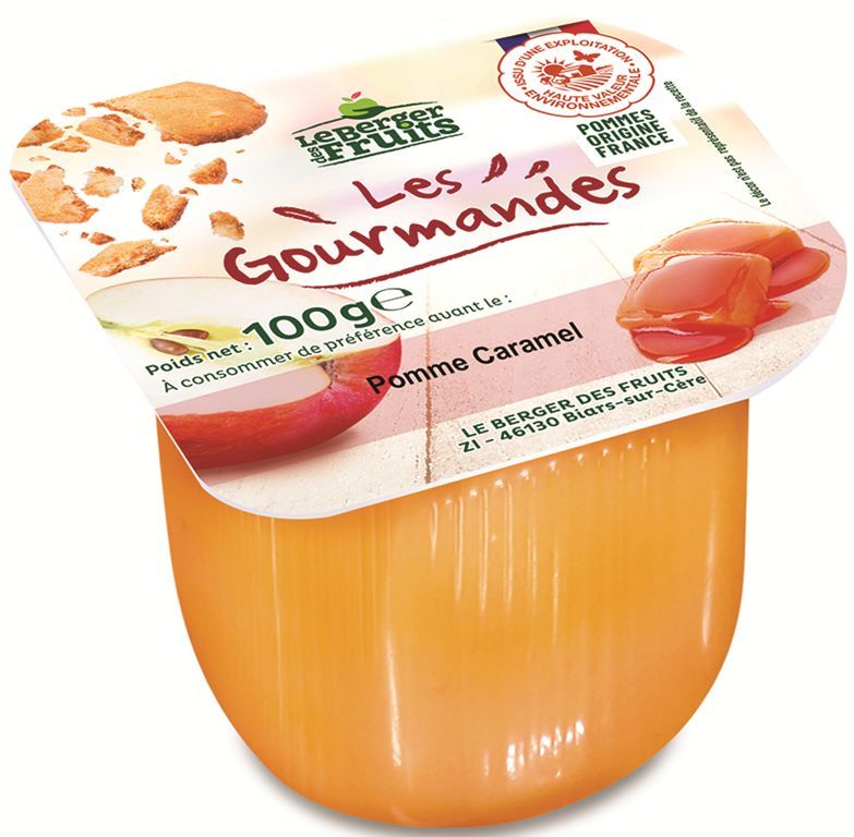 Compote pommes caramel HVE - LE BERGER DES FRUITS - Carton de 72 coupelles