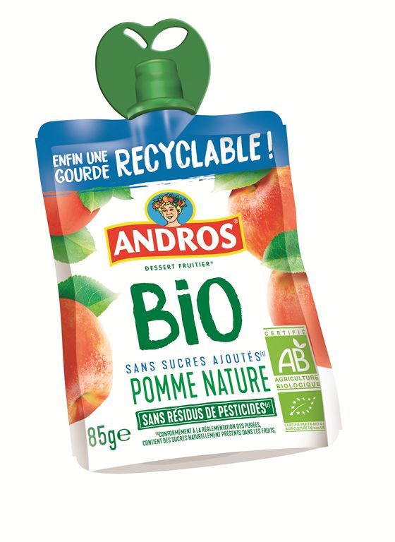 Purée de pommes bio sans sucres ajoutés - ANDROS - Carton de 24 gourdes