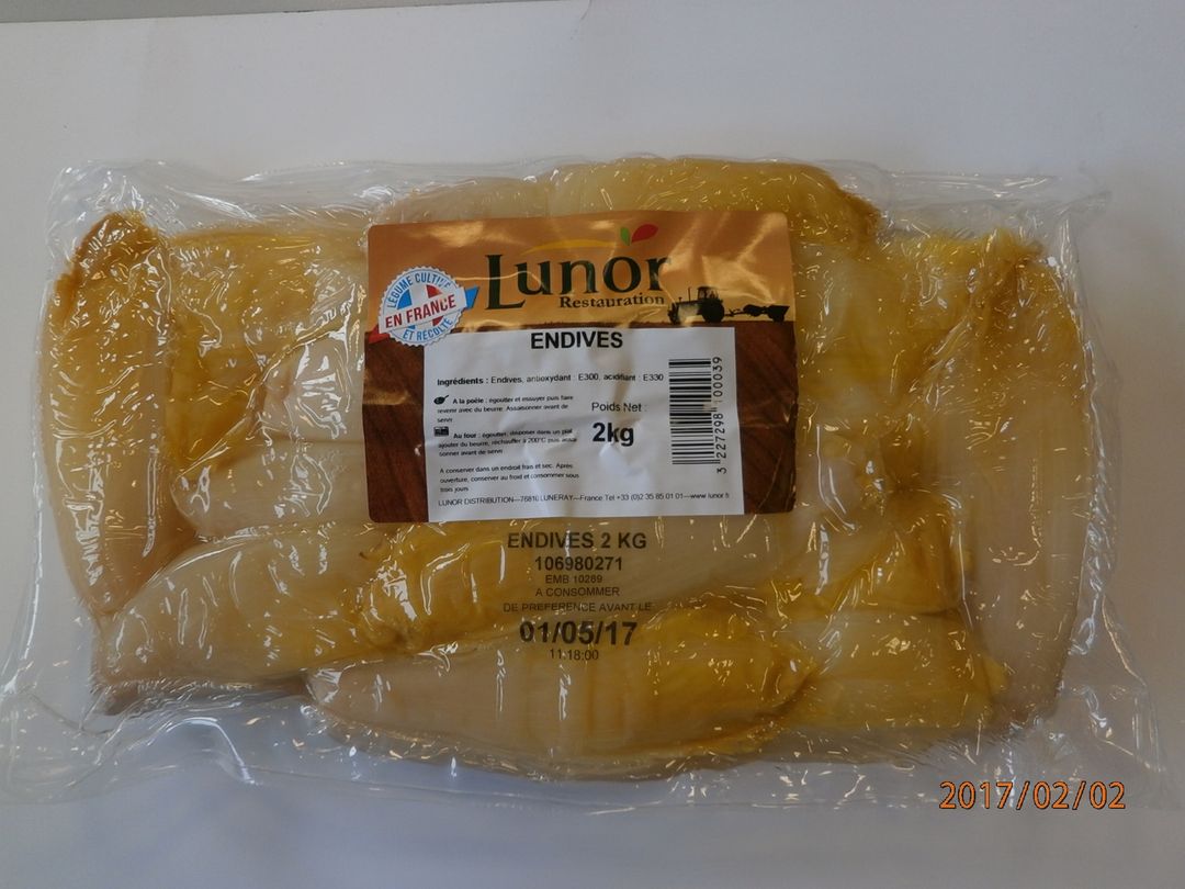 Endives entières - LUNOR - Carton de 10 kg