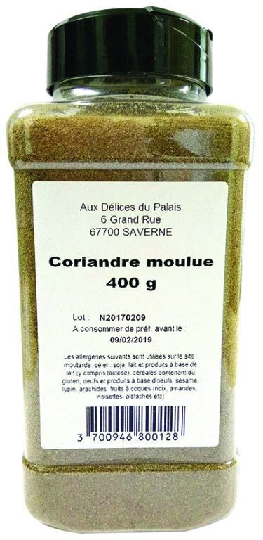 Coriandre moulue - DELICES DU PALAIS - Pot de 400 g