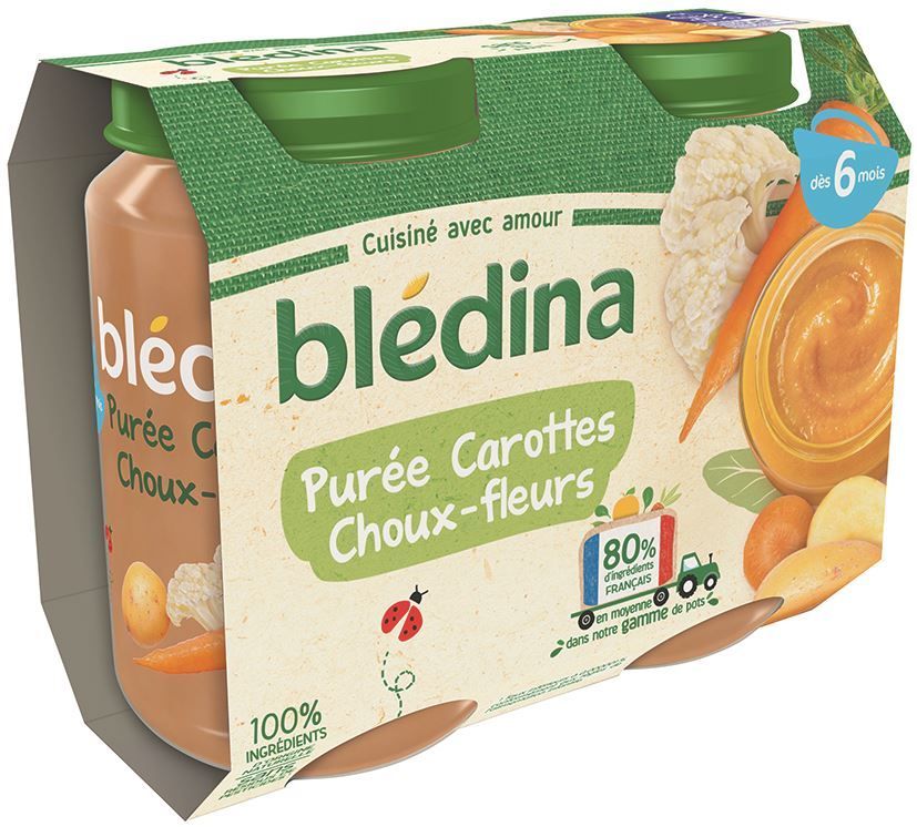 Purée de carottes et choux-fleurs dès 6 mois - BLEDINA - Carton de 12 pots