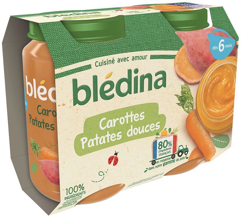 Purées de carottes et patates douces dès 6 mois - BLEDINA - Carton de 12 pots