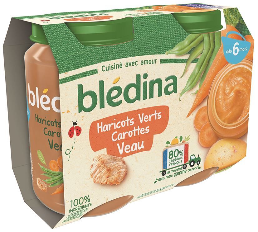 Mouliné de haricots verts, carottes et veau dès 6 mois - BLEDINA - Carton de 12 pots