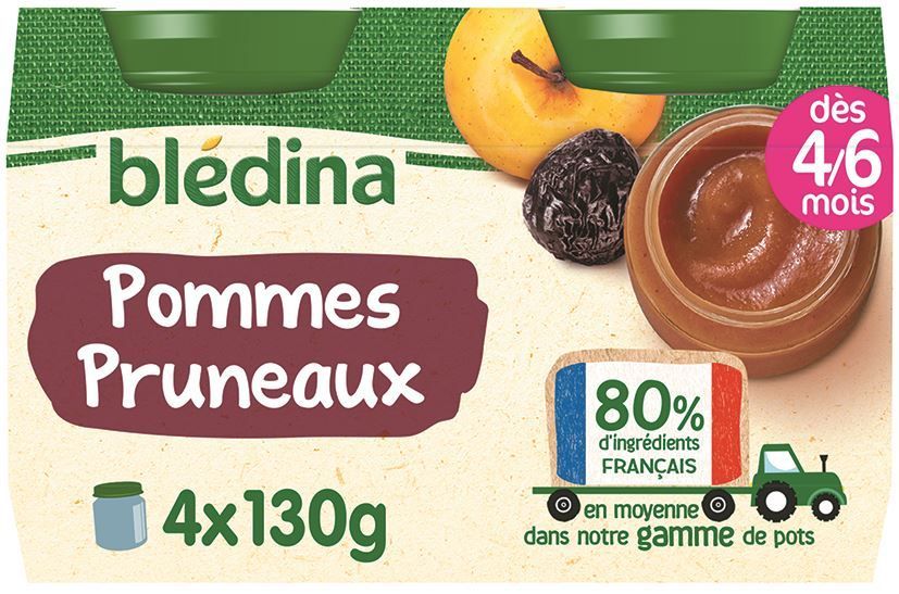 Purée de pommes et pruneaux dès 4 mois - BLEDINA - Carton de 24 pots