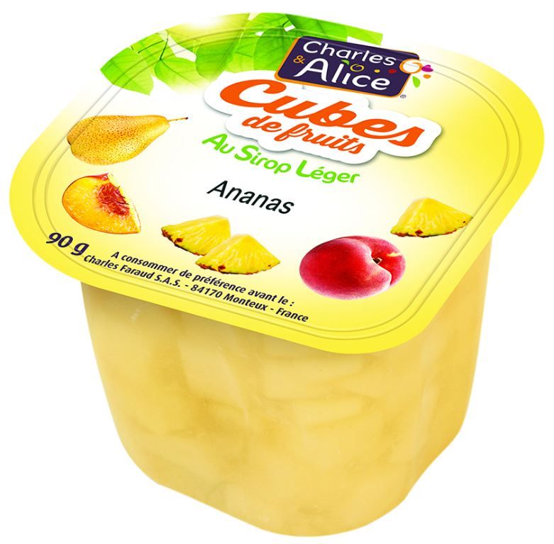 Ananas en cubes au sirop léger - CHARLES ET ALICE - Carton de 120 coupelles