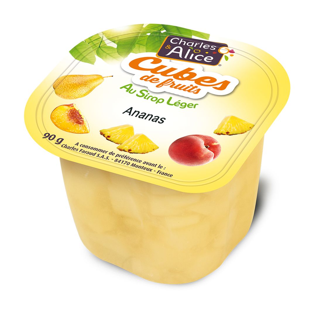 Ananas en cubes au sirop léger - CHARLES ET ALICE - Carton de 120 coupelles