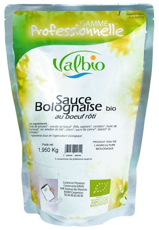 Sauce bolognaise au boeuf rôti Bio - VALBIO - Carton de 3 poches