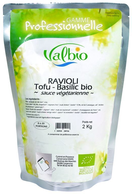 Ravioli au tofu et basilic Bio - VALBIO - Carton de 3 poches