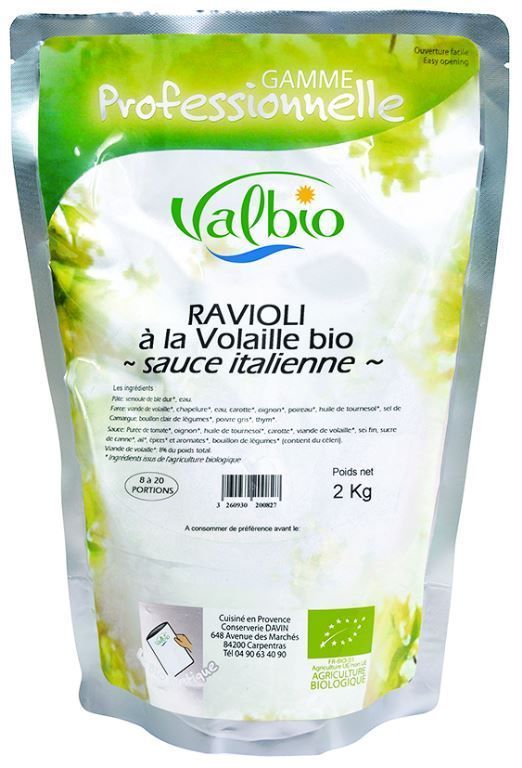 Ravioli à la volaille Bio - VALBIO - Carton de 3 poches