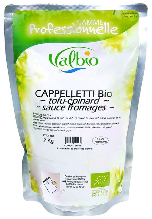 Cappelletti tofu épinard sauce fromage Bio - VALBIO - Carton de 3 poches