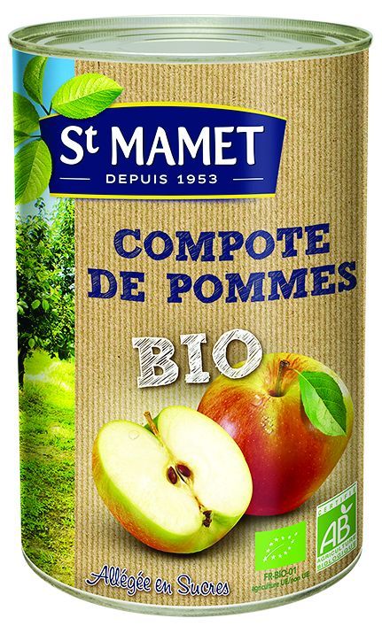 Compote de pommes allégé en sucres Bio - ST MAMET - Boite 5/1